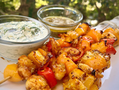 Shrimp Skewers and Dips